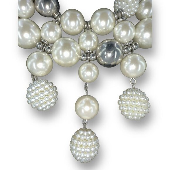 Faux Pearl Bib Style Dangle Beads With Ball Beads Silver Plated Chain necklace b - Picture 3 of 9